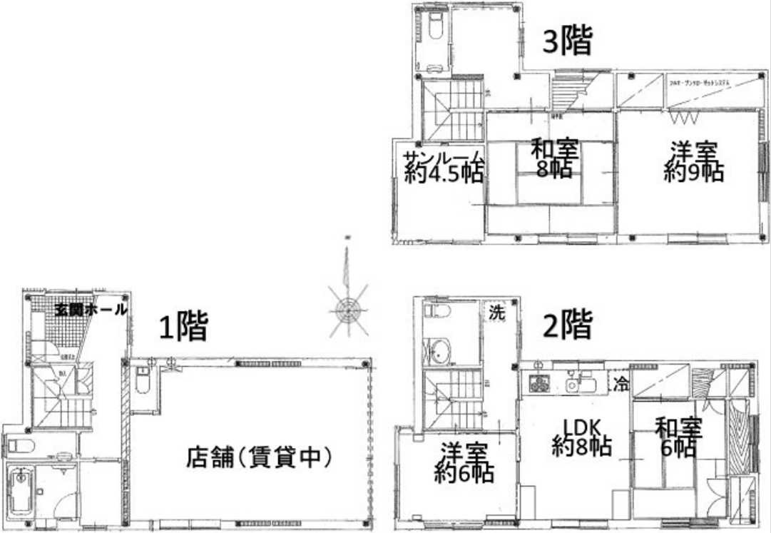 世田谷３丁目戸建　床暖房　外装修繕済　駐車場の区画図