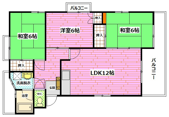 広島市安芸区矢野西４丁目の賃貸マンションの間取り