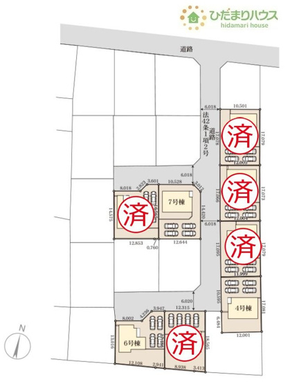 【区画図】 | かすみがうら市下稲吉2期　新築戸建　6号棟 | ご家族でお車に乗る方に！駐車場4台分あります！
（6号棟）