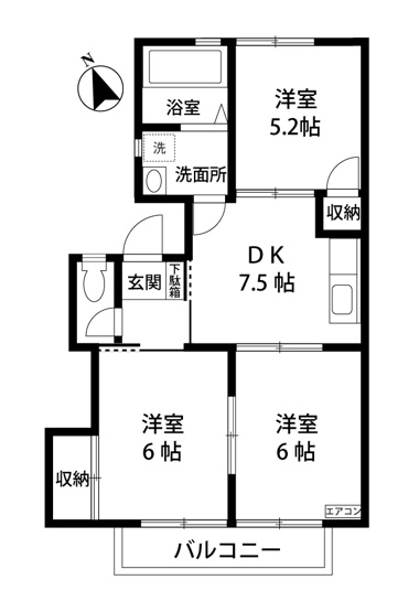 【間取り】 | カミーリア7 | ファミリーさんにおすすめの3DKタイプは風通し良好♪なんと言っても最上階なのが嬉しい♪ルームシェアもOKです☆