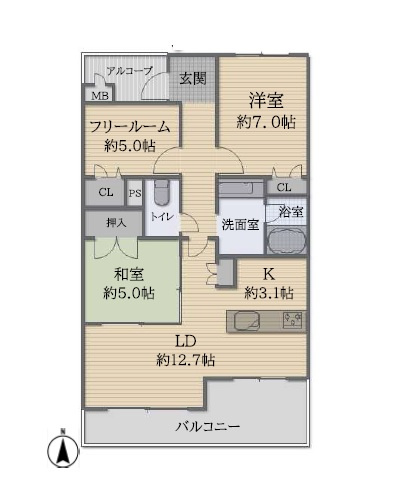 リフレス京都五条の間取り|3LDK、価格5480万円、専有面積71㎡、バルコニー面積9.83㎡
