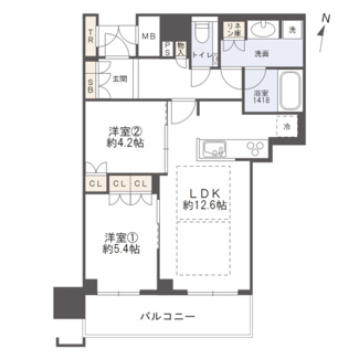 【間取り】 | ブランズタワー梅田North | 【間取り】眺望の抜けた22階・南向き中住戸！眺望・通風・採光◎	
