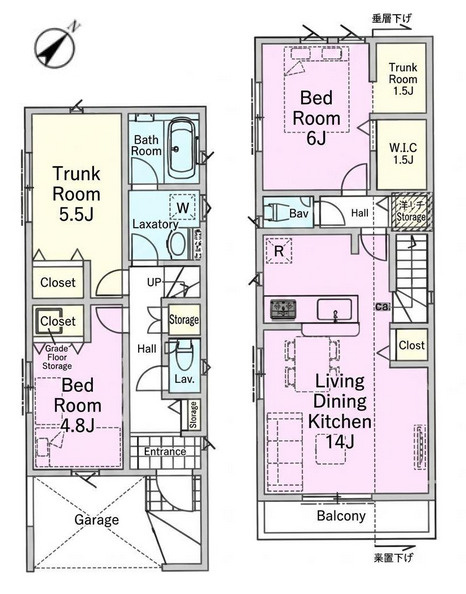練馬区平和台1丁目　開放的なロケーション　全3棟の間取り|2号棟　2LDK+S+納戸+WIC+車庫　敷地面積 80.13ｍ2　建物面積 89.91ｍ2