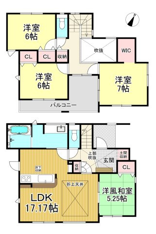 知多市新知東町2丁目　全2棟　1号棟の間取り|4LDK+WIC+土間収納☆