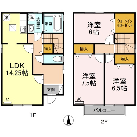 竹原一戸建　A棟の間取り