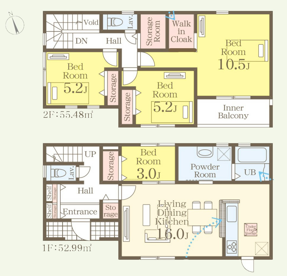 【新築戸建】藤岡市下大塚　の間取り|■間取り図｜敷地面積：172.07（約52.05坪）　建物面積：108.47（約32.81坪）
