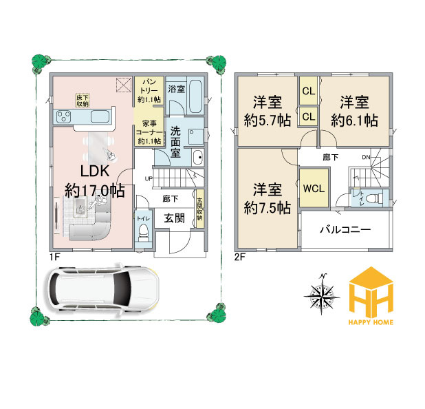 クレイドルガーデン高田町新築一戸建て│3LDK+駐車1台可の間取り|※現況と図面が異なる場合現況を優先いたします。
