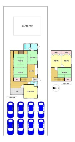 橿原市田中町の間取り|7LDK　土地面積：389.13ｍ2　建物面積：169.74ｍ2　駐車８台可