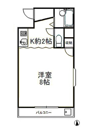 さいたま市南区曲本５丁目　一棟マンションの間取り|3階・１K：18.16㎡　南向き