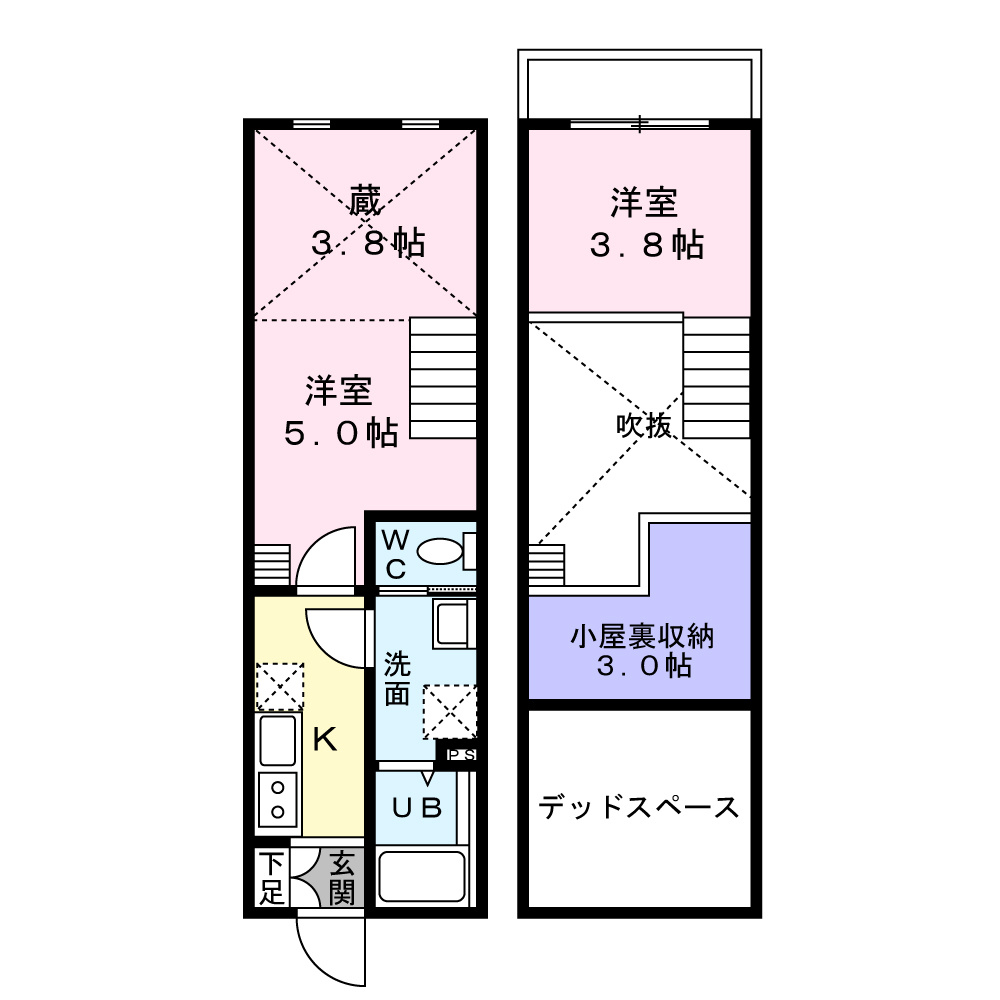SパレスⅣの間取り|210号室、左右反転