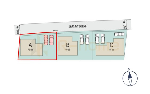 土浦市真鍋5丁目　新築戸建て　A号棟の区画図|大きなお買い物だからこそ、メリット・デメリットを伝えさせて頂きます。
R-homeにお任せください♪