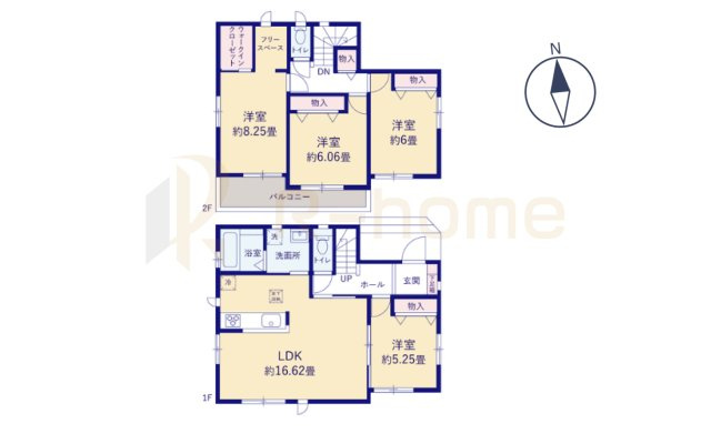 土浦市真鍋5丁目　新築戸建て　A号棟の間取り|4LDK＋WIC＋フリースペース、土地面積176.13m2、建物面積100.19m2