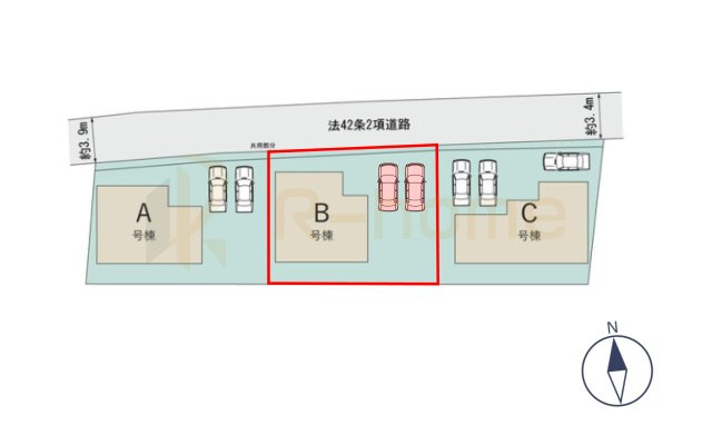 土浦市真鍋5丁目　新築戸建て　B号棟の区画図|大きなお買い物だからこそ、メリット・デメリットを伝えさせて頂きます。
R-homeにお任せください♪