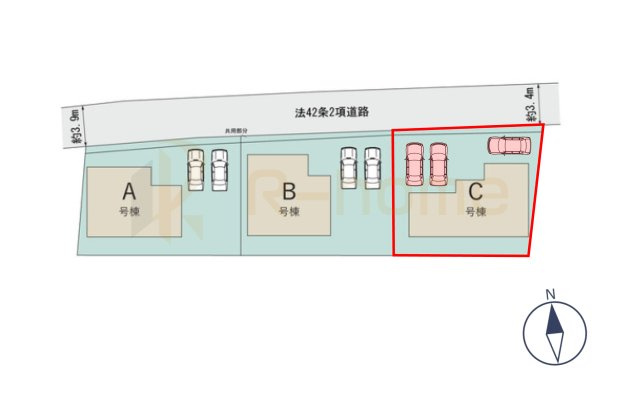 土浦市真鍋5丁目　新築戸建て　C号棟の区画図|大きなお買い物だからこそ、メリット・デメリットを伝えさせて頂きます。
R-homeにお任せください♪