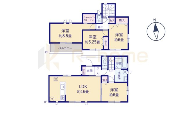 土浦市真鍋5丁目　新築戸建て　C号棟の間取り|4LDK＋WIC、土地面積173.53m2、建物面積99.36m2