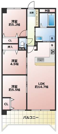 【間取り】 | グラン・プレステージ明石大久保 | ３ＬＤＫ！全室収納あり♪