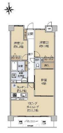 奈良市百楽園１丁目の賃貸マンションの間取り