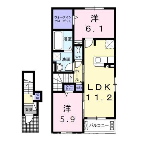 直方市大字感田のアパートの間取り
