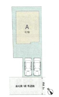 【区画図】 | 座間市明王  1号棟 | 南西側約4.5ｍ公道　駐車並列2台（車種によります）　敷地面積36.5坪