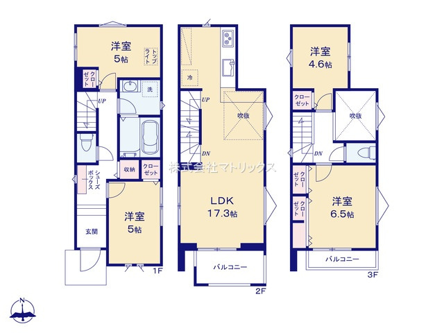 板橋区東新町2丁目　ZEH水準　車庫付住宅の間取り|1号棟　4LDK+カースペース　土地面積74.90m2　建物面積100.91m2