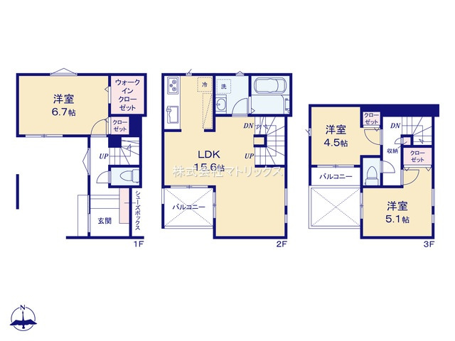 板橋区東新町2丁目　ZEH水準　車庫付住宅の間取り|3号棟　3LDK+WIC+ビルトイン車庫　敷地面積89.92ｍ2　建物面積84.87ｍ2(車庫部分10.14ｍ2含む)