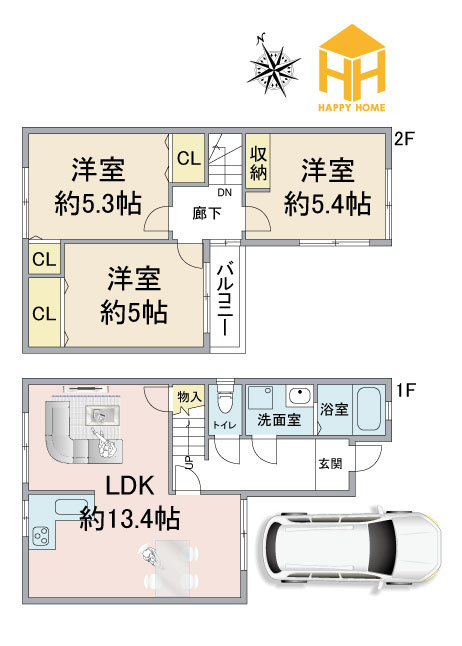 尼崎市長洲中通2丁目中古戸建│3LDK＋駐車1台可の間取り|※現況と図面が異なる場合現況を優先いたします。