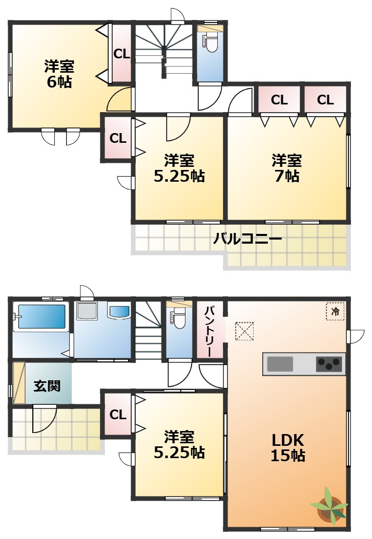 ハートフルタウン宇都宮市針ヶ谷町410番の間取り|全室南向きで陽当たりの良い間取りです