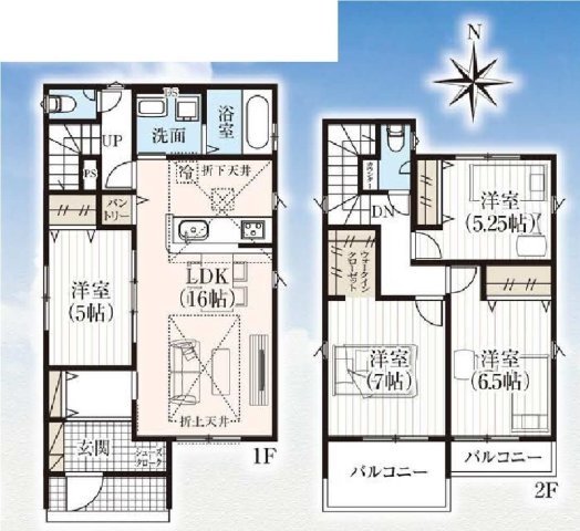 新築　佐波郡玉村町下新田3期　GRAFARE　1号棟の間取り|建物面積104.74㎡　パントリー・シューズインクローク・ウォークインクローゼット・各部屋収納付きで便利です！日当たりの良い広々バルコニーは気持ち良くお洗濯物が干せます！							
