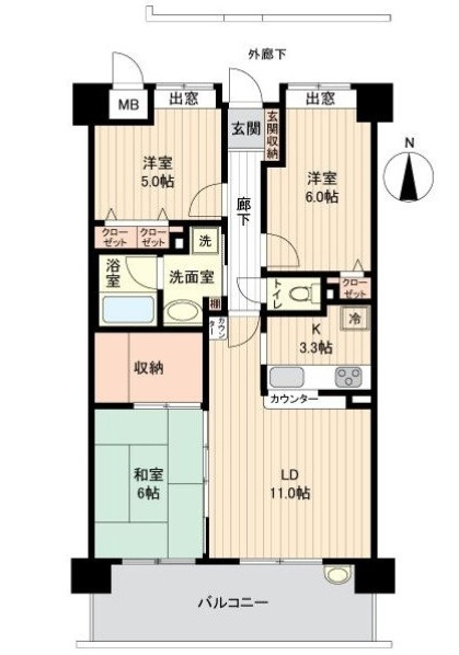 ライオンズマンション楽々園第3の間取り