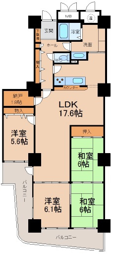 スカイステージ３３の間取り|４LDK・納戸あり。専有面積104.95㎡。