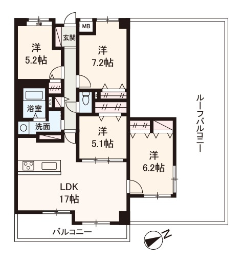 【間取り】 | エステムコート吹田片山公園フローラ | 角部屋×広々ルーフバルコニー付き！88平米超の4LDKリフォーム物件。内覧をご希望の際はお気軽にお電話ください。