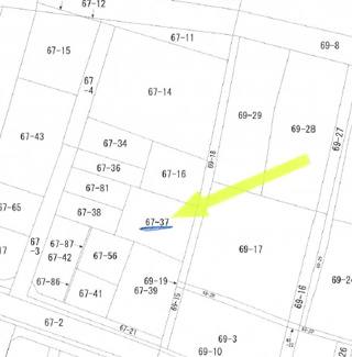 【土地図】 | 宇部市西本町2丁目 土地（家屋付き・現況渡し）／約71坪 | 地番：67-37