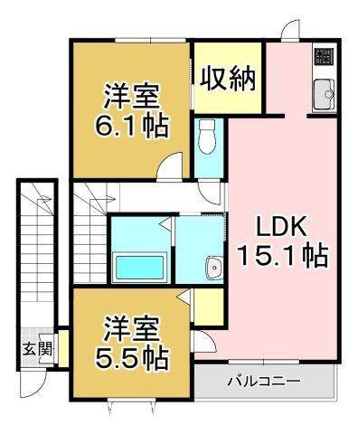 直方市大字頓野のアパートの間取り