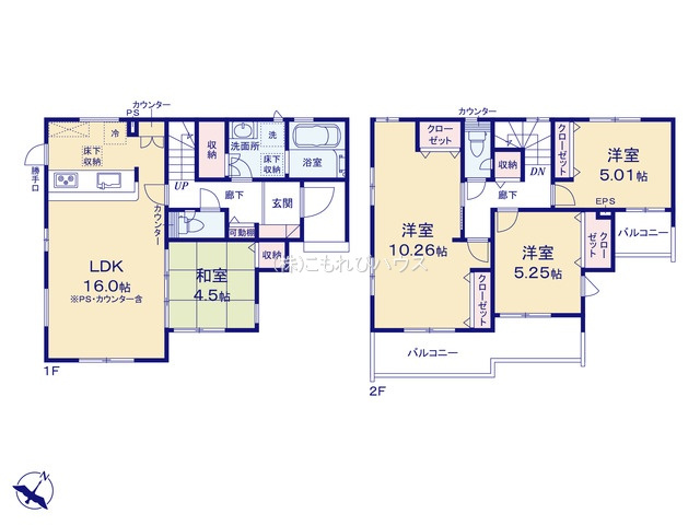 桶川市末広3丁目　6期　新築一戸建て　ブルーミングガーデン　01の間取り|【全2棟・1号棟】桶川市末広3丁目　6期　新築一戸建て　ブルーミングガーデン　01・4LDK・土地面積197.93m2・建物面積103.09m2