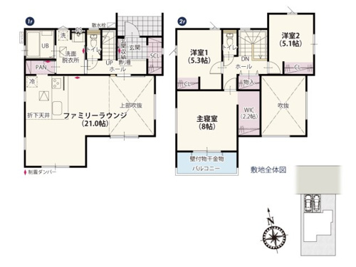 【間取り】 | LDKに約6帖の吹抜けがある開放的な家。リビングは直接道路に面していないためのびのびと過ごすことができそうなプ ライベート空間！収納スペースもしっかり確保した暮らしに嬉しいプランです。