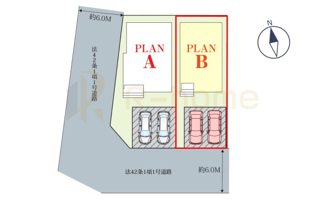 守谷市松ケ丘6丁目　新築戸建て　B号棟の区画図|大きなお買い物だからこそ、メリット・デメリットを伝えさせて頂きます。
R-homeにお任せください♪