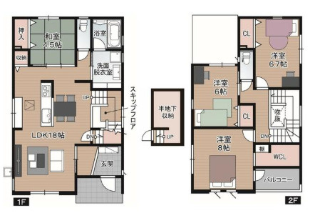 「スキップフロアと吹き抜けがある4LDK」高知市介良乙1号地　新築一戸建て