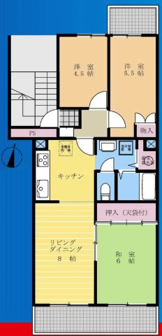 【間取り】 | ハイマート厚木Ｂ棟 | 3LDKは、リビングダイニングキッチンと3つの居室がある間取り。ファミリー層に非常に人気の高い間取りで、広々としたリビングで家族団らんを楽しみ、個室でプライベートな時間も確保できるのが大きな魅力です。