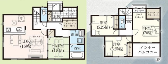 【間取り】 | 前橋市日吉町　GRAFARE | 16帖の広々LDKと多目的な和洋室、2階にはワークスペースとインナーバルコニーを完備。玄関のシューズインクロークや各階のウォークインクローゼットなど、収納力と快適性を兼ね備えた間取りです。