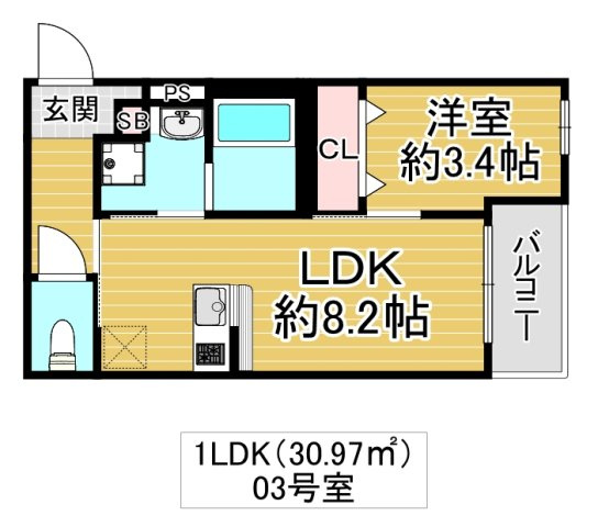 東大阪市西堤１丁目のハイツの間取り
