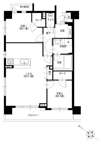セザールベイサイド勝どきの間取り|セザールベイサイド勝どき：南西向き角部屋！全居室ウォークインクローゼットが付いた収納豊富な２ＬＤＫリノベーション物件は住宅ローン減税利用可能です！令和８年７月上旬完成予定！