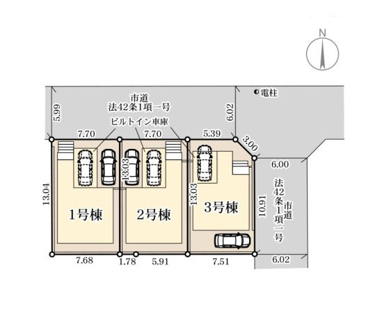 春日市一の谷4丁目第1-3棟(1号棟)の区画図|配置図（1号棟）