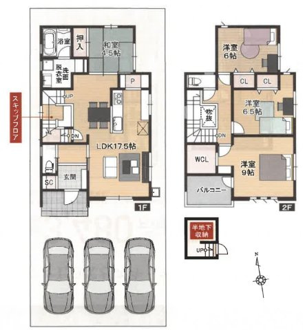 瀬戸東町　新築戸建　2号棟　（全2区画）の間取り|4LDK+WCL+SC　建物面積111.37㎡（約33.68坪）　1階　60.03㎡　2階　51.34㎡