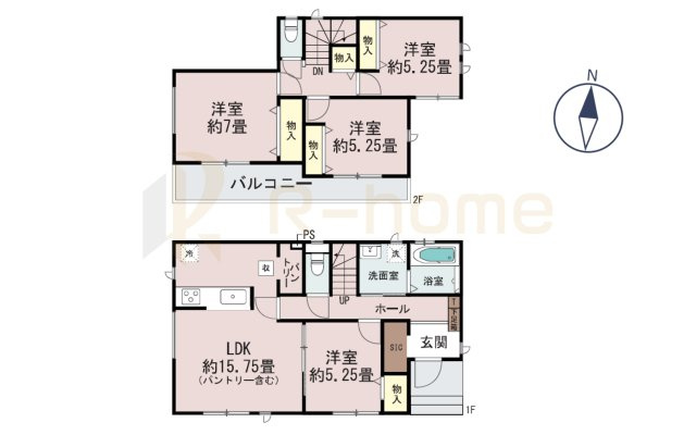 ひたちなか市津田　新築戸建て　A号棟の間取り|4LDK＋SIC＋パントリー、土地面積225.25m2、建物面積96.88m2