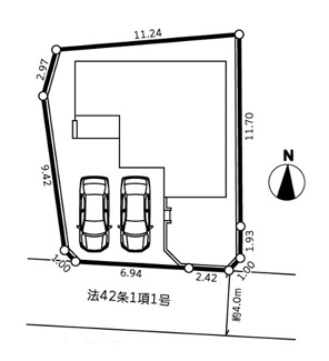 【区画図】 | 秦野市南矢名  1号棟 5期 | 南側約4.0ｍ公道　駐車並列2台（車種によります）　敷地面積46.7坪