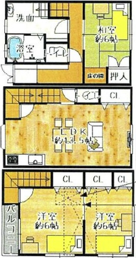 西区九条南3丁目貸家の間取り