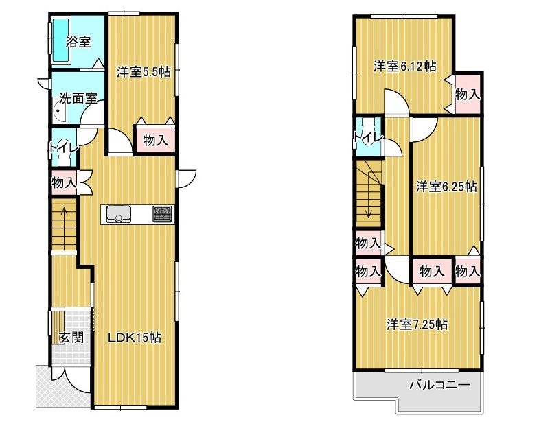 仙台市青葉区川平の間取り|料理中もお子様に目が届く対面キッチン！LDK15帖に隣接した洋室は子供の遊び場にぴったり。