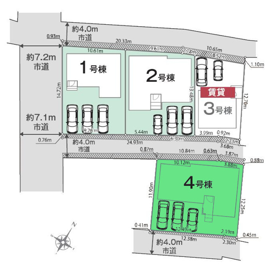 【区画図】 | リナージュ高崎市下小鳥町01期ー④ | 六郷小学校まで1Km！カインズまで徒歩8分！
敷地面積は54坪！