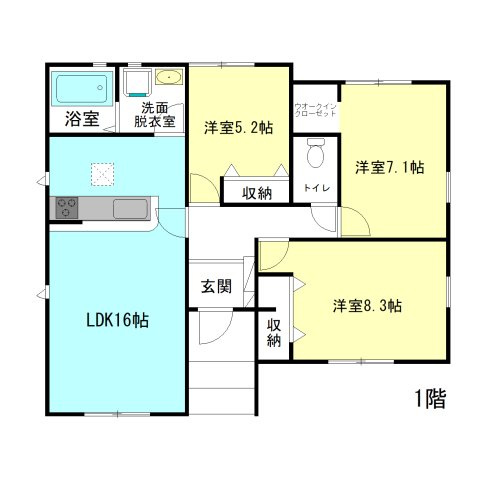 【間取り】 | リナージュ高崎市下小鳥町01期ー② | 人気の平屋住宅登場です！
水回りを最短距離で結んだラクラク家事同線！
