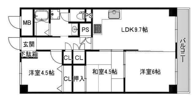 【間取り】 | 桂ガーデンハイツ | 専有面積58.85㎡